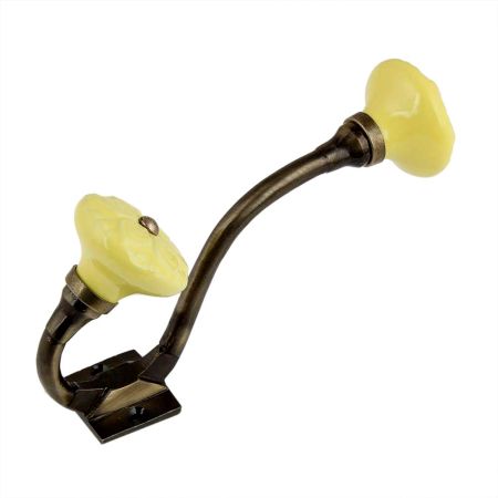 Yellow Wheel Flower Ceramic Antique Iron Hook